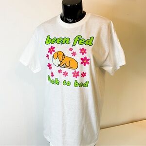 HANDMADE Doxie "Been Fed Back To Bed" White Cotton tee